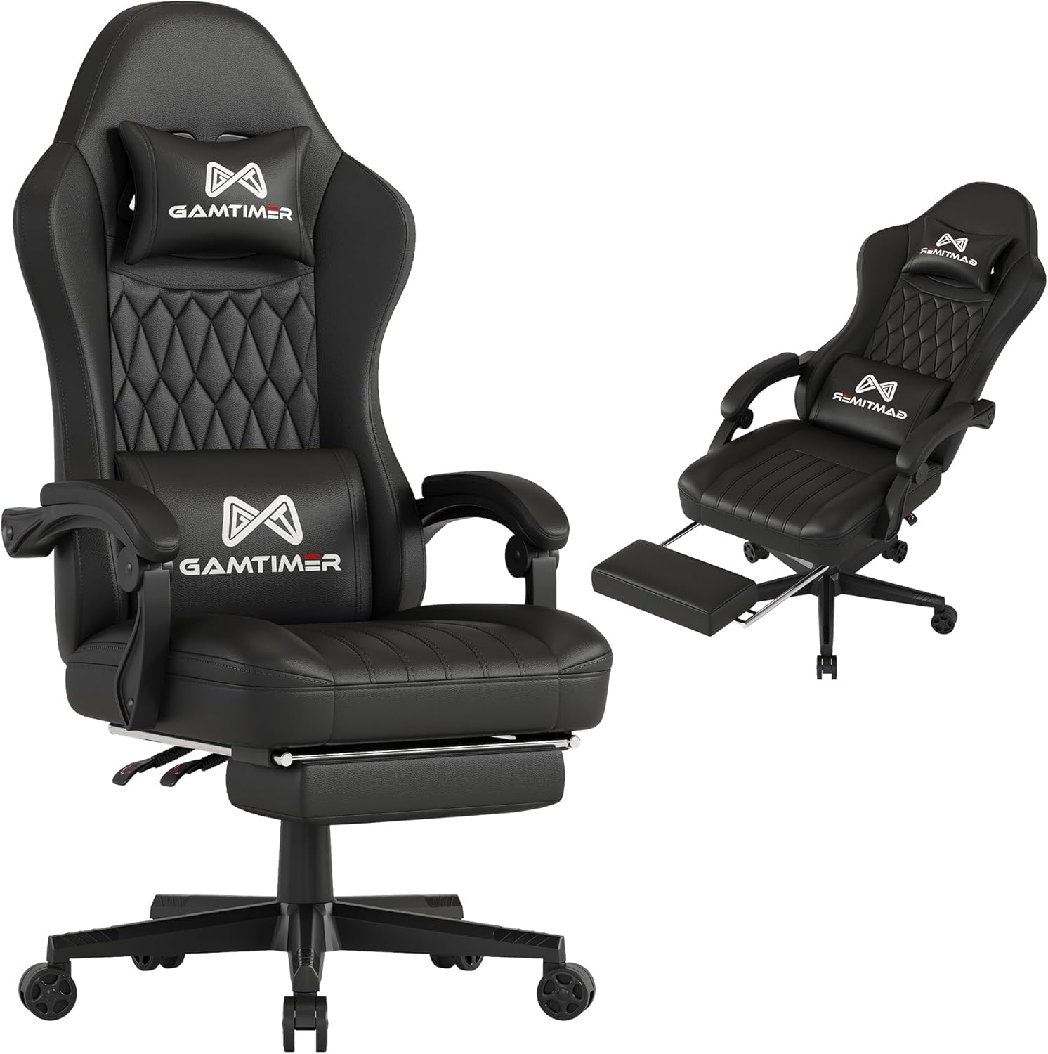 Gamtimer Gaming Chair with Footrest, Ergonomic Computer Chair, PU Breathable Material with Headrest and Lumbar Support, Suitable for Silla Gamer and Adults (White)