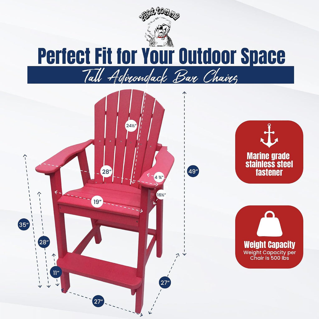 Phat Tommy Tall Adirondack Chair - HDPE Outdoor Furniture - Poly Adirondack Bar Stool - Heavy, Stress Free Furniture for Balcony, Deck, Patio, Front Porch, Cranberry Red