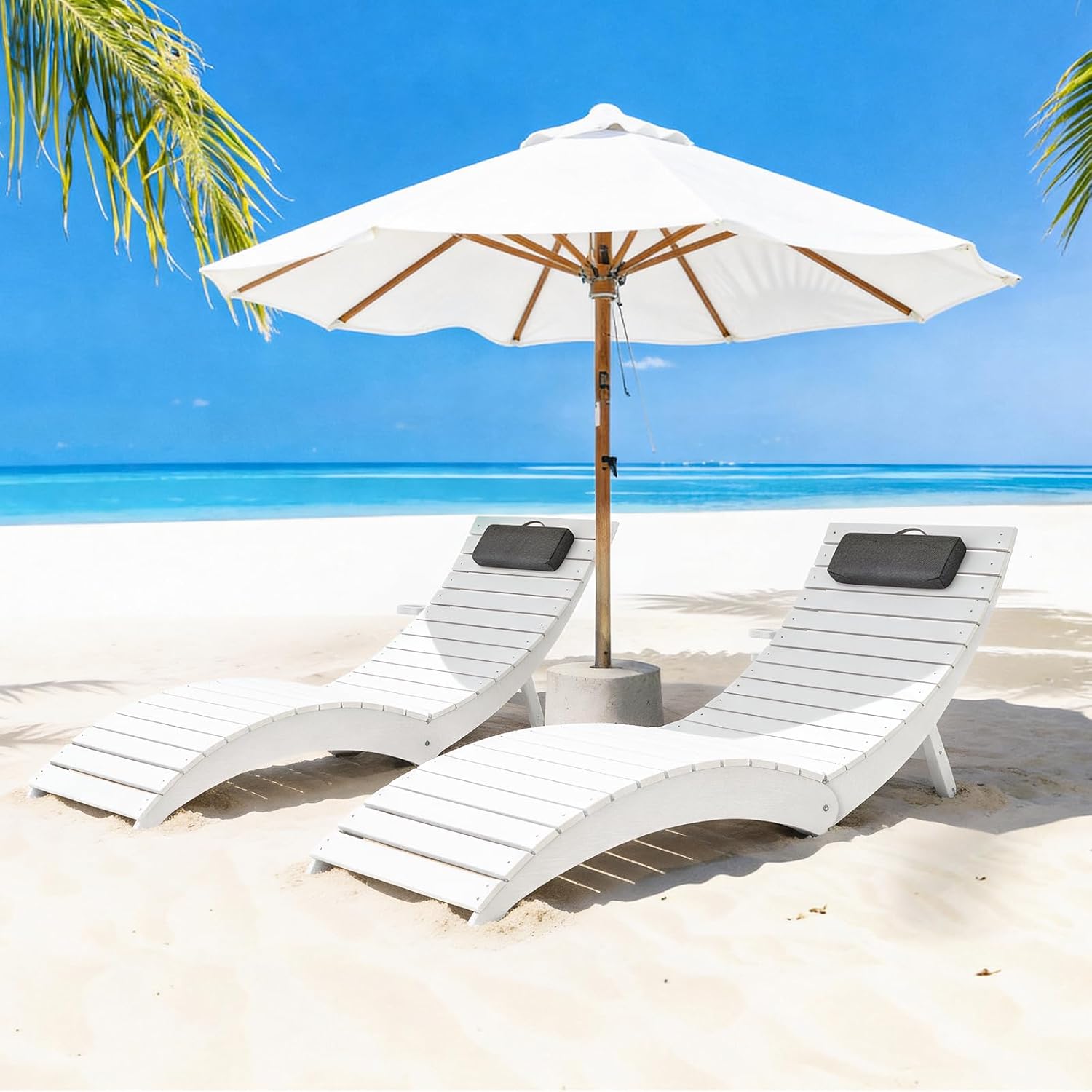 LETKIND Folding Pool Lounge Chairs Set of 2, Pre-Assembled HDPE Lounge Chair in-Pool Use, Patio Chaise Lounge Chair with Cup Holder Ideal for Hotel, Poolside, Beach & Sun Decks, White