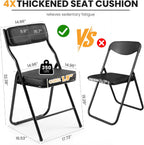 2 Pack Black Padded Folding Chairs, PU Leather Foldable Chairs with Thickened Cushion Seat & Back, Steel Frame Portable Reception Chair for Home Office Indoor Outdoor Commercial Events