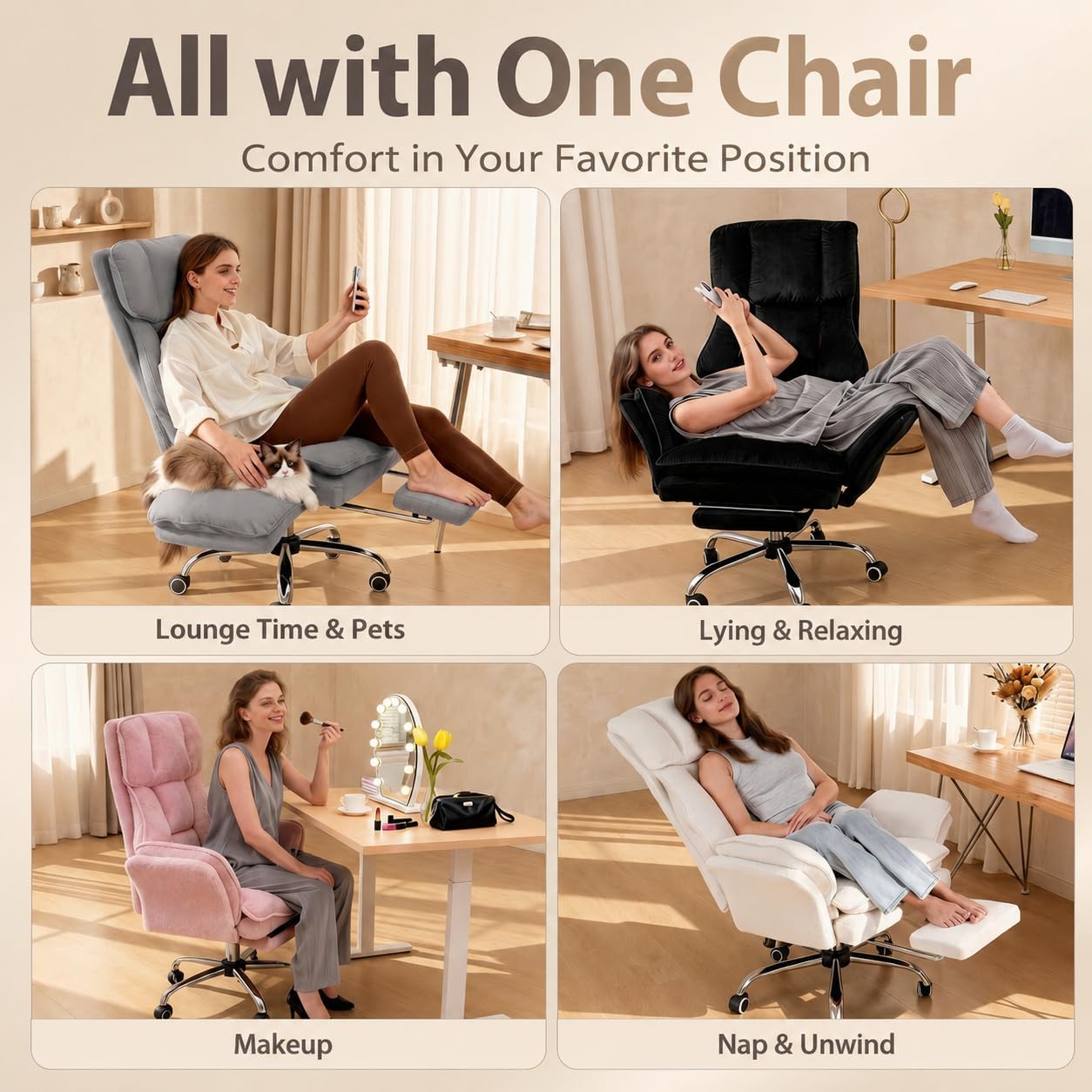 Big and Tall Office Chair, Executive Ergonomic Computer Gaming Chair with Foot Rest, Flip Armrests for Pets & Extra Space, Crystal Velvet Wide Seat Reclining Desk Chair, Black