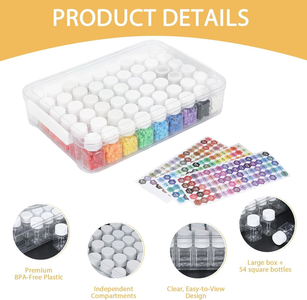Bead Organizer Box with 54 Small Containers, 13.8" L x 9.3" W x 2.6" H Clear Plastic Bead Storage Box for Jewelry Making, Craft, Beads, DIY