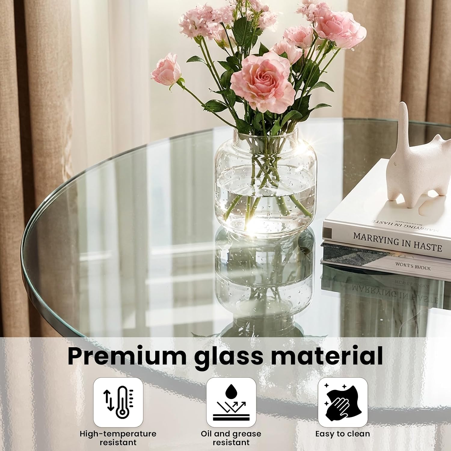 Recaceik Glass End Table, 22-Inch Round Glass Coffee Table, Modern Round Tempered Table for Small Spaces, Living Room, Bedroom