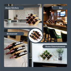 8 Bottle Bamboo Small Wine Rack for Countertop, No Tools Assembly, Modern Lattice Design, Durable, Wine and Liquor Bottle Storage for Small Spaces