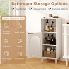 Tangkula Bathroom Floor Cabinet, Wood Side Storage Organizer with Adjustable Shelf, Tempered Glass Door, Anti-Tipping Kit & Solid Wood Legs, Narrow Cabinet for Living Room (White, 14” x 12” x 35.5”)
