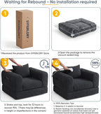 Versatile Boneless Accent Chair Couch Convertible Sleeper Chair Chaise Lounge Chair Indoor BeanBag for Adult Kids, Oversized Comfy Futon Floor Folding Sofa Bed Portable for Living Room Bedroom, Black