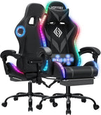 Gaming Chair with Bluetooth Speakers and RGB LED Lights Ergonomic Massage Computer Gaming Chair with Footrest Video Game Chair High Back with Lumbar Support Grey and Black