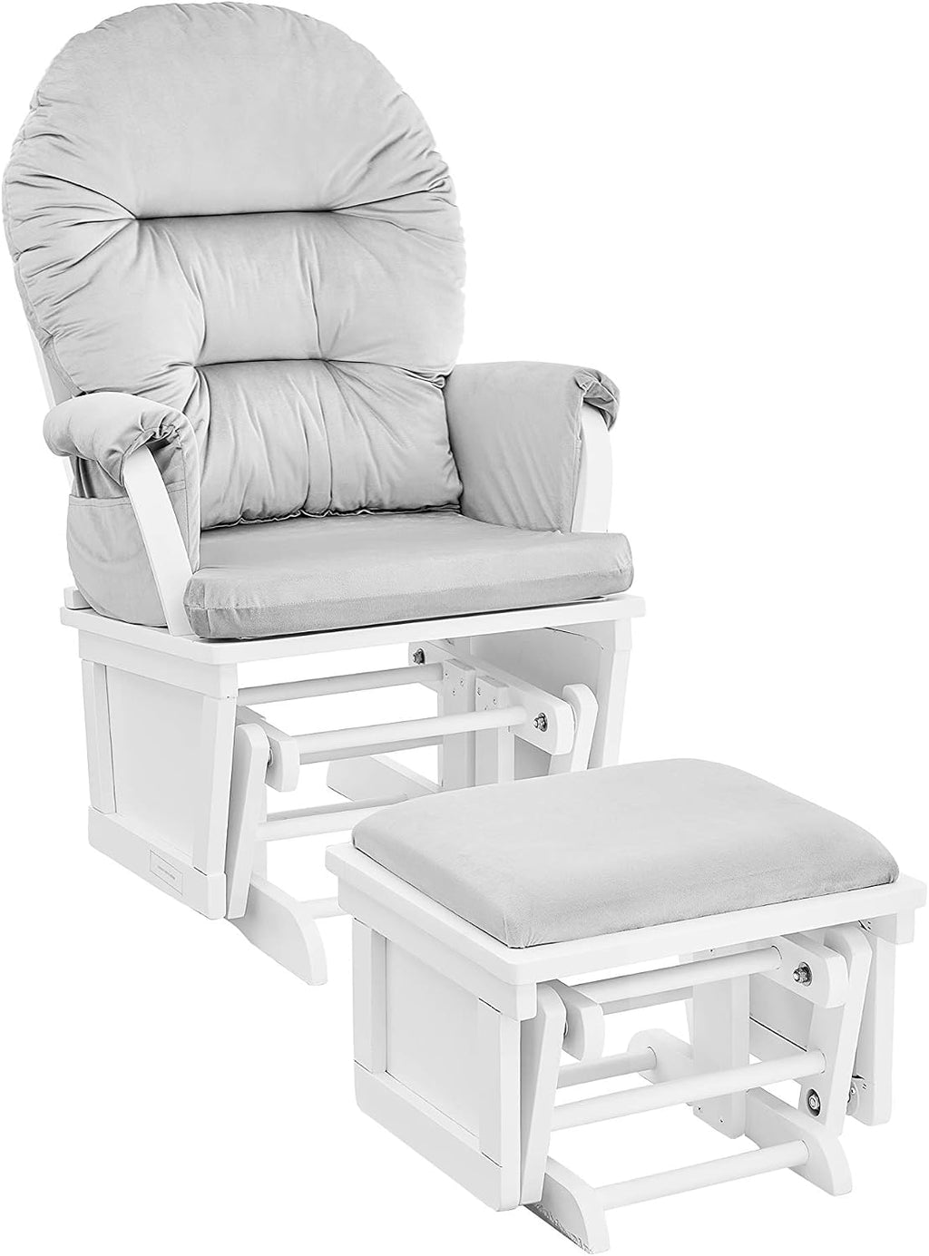 Glider and Ottoman White Wood and Gray Fabric