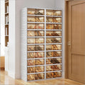 10-Tier Foldable Shoe Rack Organizer, 40 Pairs Stackable & Collapsible Shoe Cabinet with Transparent Doors & Leather Handles, Space-Saving Storage for Closet, Kitchen, Cabinet (No Boots Tier)