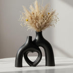 Liotww Hug Donut Ceramic Decorative Vase Set, Snuggle Hollow Modern Nordic Boho Style Vases for Home Decor Living Room Shelf Bookshelf Mantle Entryway Table Console Décor (Matte Black)