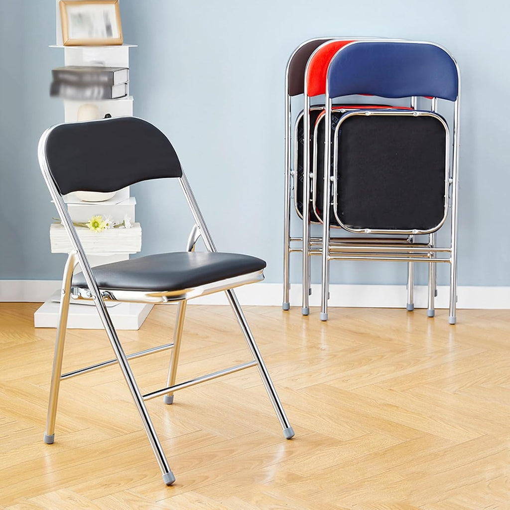 Folding Chair 1Pack- Waterproof Soft Seats,eavy-Duty Metal Frame,Sturdy and Suitable for Indoor Outdoor Activities,Stackable(Black,Electroplating)