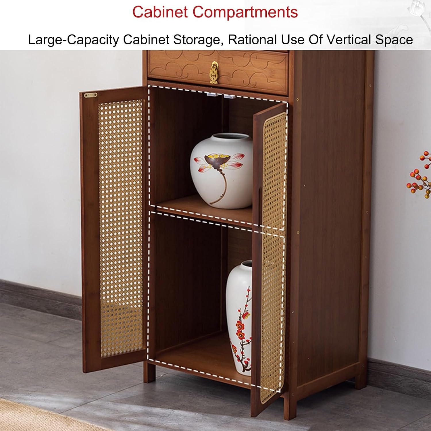 Personal Shrine Altar Table, Altar Cabinet, Meditation Table Storage Cabinet, Puja Table with Drawer, Prayer Stand Riser Home Decor, for Living Rooms, Shrines, Temples(Brown,60cm/23.6in)