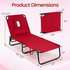 DREAMADE Tanning Chair, Adjustable Beach Lounge Chair w/Face Hole, Pillows, 4-Position Backrest & Footrest, Supports 330 lbs, Outdoor Lounge Chairs for Patio Lawn Camping, Red
