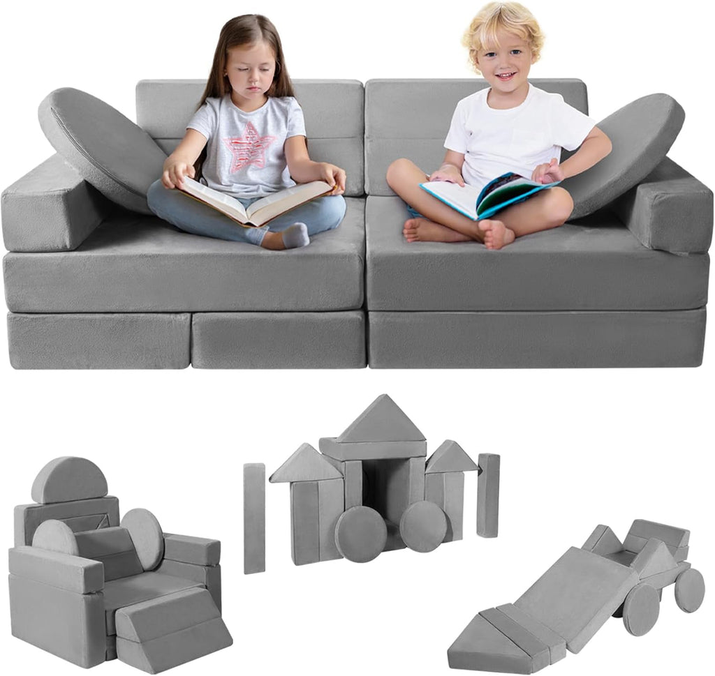 Kids Play Couch 15PCS, Modular Foam Sofa, Convertible Kids Play Set | Kids Play Couch 15PCS, Convertible Kids Furniture, Ideal for Playroom, Reading, Playing and Relaxing