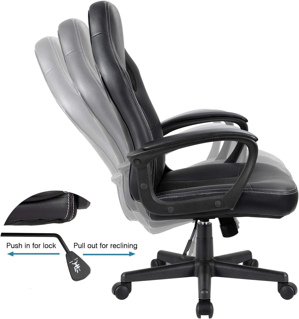 Furmax Gaming Chair Office Chair Leather Computer Desk Chair Racing Style Ergonomic Adjustable Swivel Task Chair with Lumbar Support and Arms (Black)
