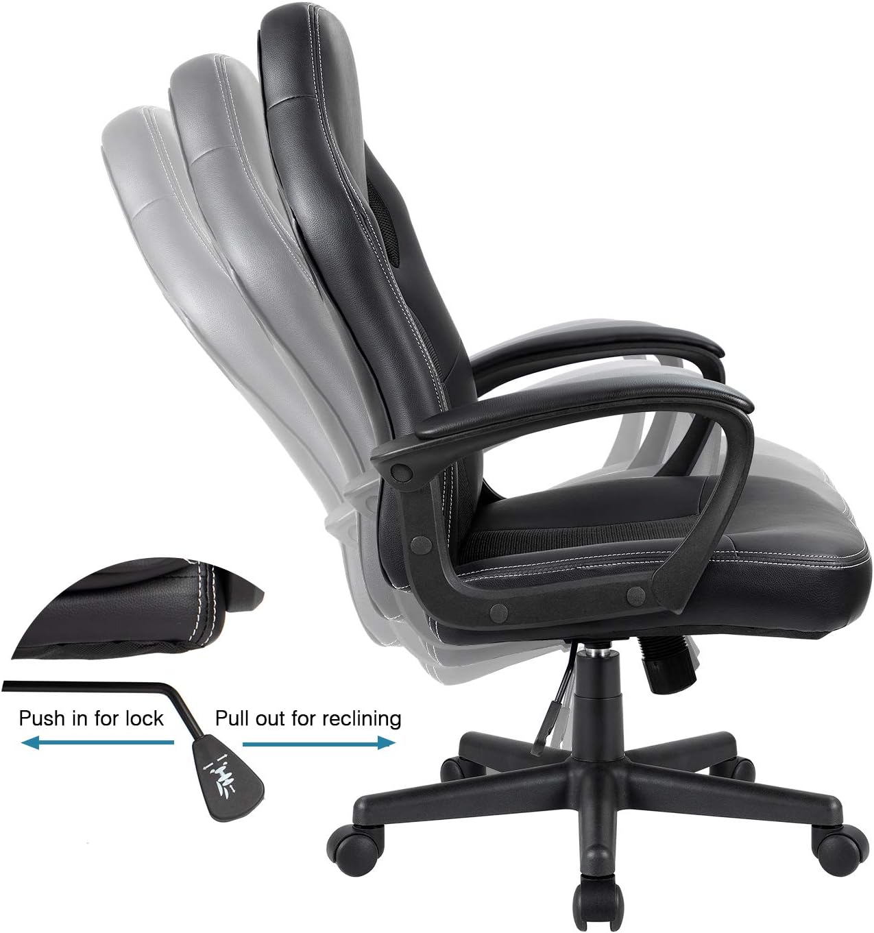 Furmax Gaming Chair Office Chair Leather Computer Desk Chair Racing Style Ergonomic Adjustable Swivel Task Chair with Lumbar Support and Arms (Black)