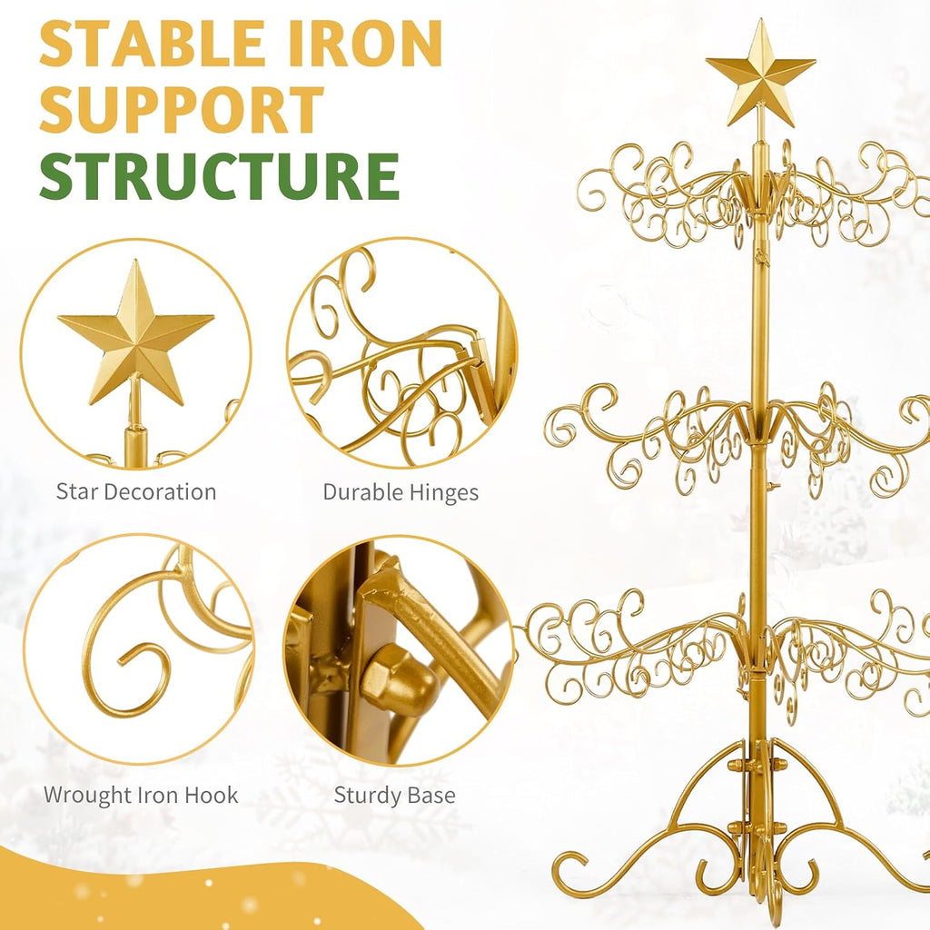 Karl home Metal Ornament Display Tree Stand, 3ft Wrought Iron Christmas Tree for Halloween Christmas Balls Bauble Decorations Gift Craft(Yellow)
