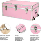 Rhino Trunk & Case Small Essential Trunk With Wheels, Tray, & Lid Organizer - 30"x17"x13", 1000+ lbs Capacity. Strong, USA Made Summer Camp Footlocker, and Secure College Dorm Storage Chest