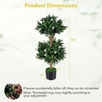 Goplus 3 FT Artificial Double Ball Boxwood Topiary Trees, Set of 2 Faux Bush Plant w/41 Blossoms, Cement-Filled Plastic Pot, Sun-Proof Indoor Outdoor Fake Greenery for Porch Home Decoration (White)