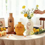 Abstract Face Ceramic Vases Set of 3, Modern Boho Matte Ceramic Vase Set for Home Decor, Rustic Farmhouse Decorative Flower Vases for Shelf, Coffee Table, Mantel and Entryway