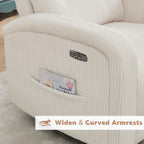 Power Swivel Rocker Recliner Chair for Nursery, Swivel Reclining Rocking Chairs, Electric Glider for Living Room, Upholstered Recliner Chairs for Bedroom, Corduroy White