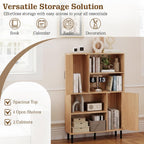 Giantex 47-Inches Storage Cabinet with Doors, Open Shelves, Anti-Tipping Device, 4-Tier Bookcase for Books & Photos, Tall Cupboard, Floor Cabinet for Living Room, Kitchen Buffet Sideboard (Natural)