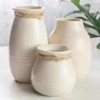 White Vases for Rustic Home Decor - Modern Farmhouse Ceramic Vase Set for Fireplace, Flowers, Living Room - Farmhouse Decorations for The Home, Set of 3