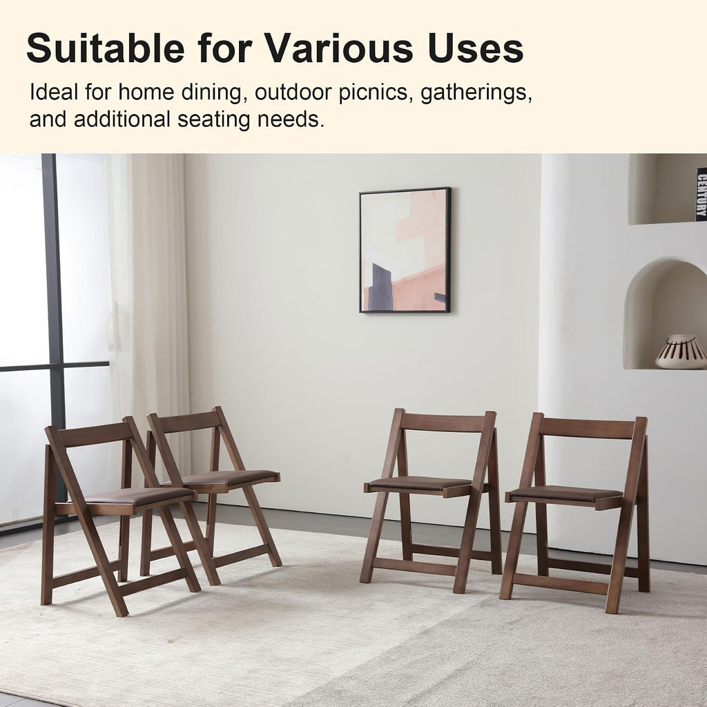 Folding Dining Chairs with Cushion, Padded Folding Chairs Lightweight, Modern Folding Patio Chairs, Wooden Dining Chairs, Foldable Chairs Set of 2 for Picnic, Camping, Office, Party, Walnut