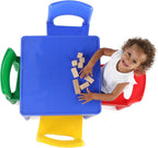 Humble Crew Kids Plastic Table and Chair Set, Toddler Activity Table with 4 Chairs, Lightweight Easy-Clean Kids Desk for Play, Snacks-Crafts, Indoor Outdoor Playroom Furniture, Blue/Primary