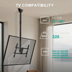 WALI Ceiling TV Mount for 37-90 Inch TVs, Extra Long Arm Ceiling Mount TV Bracket, Telescoping Height Adjustable Hanging Pole TVs Ceiling Mount, Holds 220 lbs, Max VESA 800x400mm (CM3790XL), Black