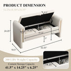 52" Storage Ottoman Bench, Teddy Upholstered End of Bed Bench with Pull-Ring, Storage Bench with Armrest, Window Bench Sturdy with Safety Hinge,Entryway Bench for Bedroom(Cream)