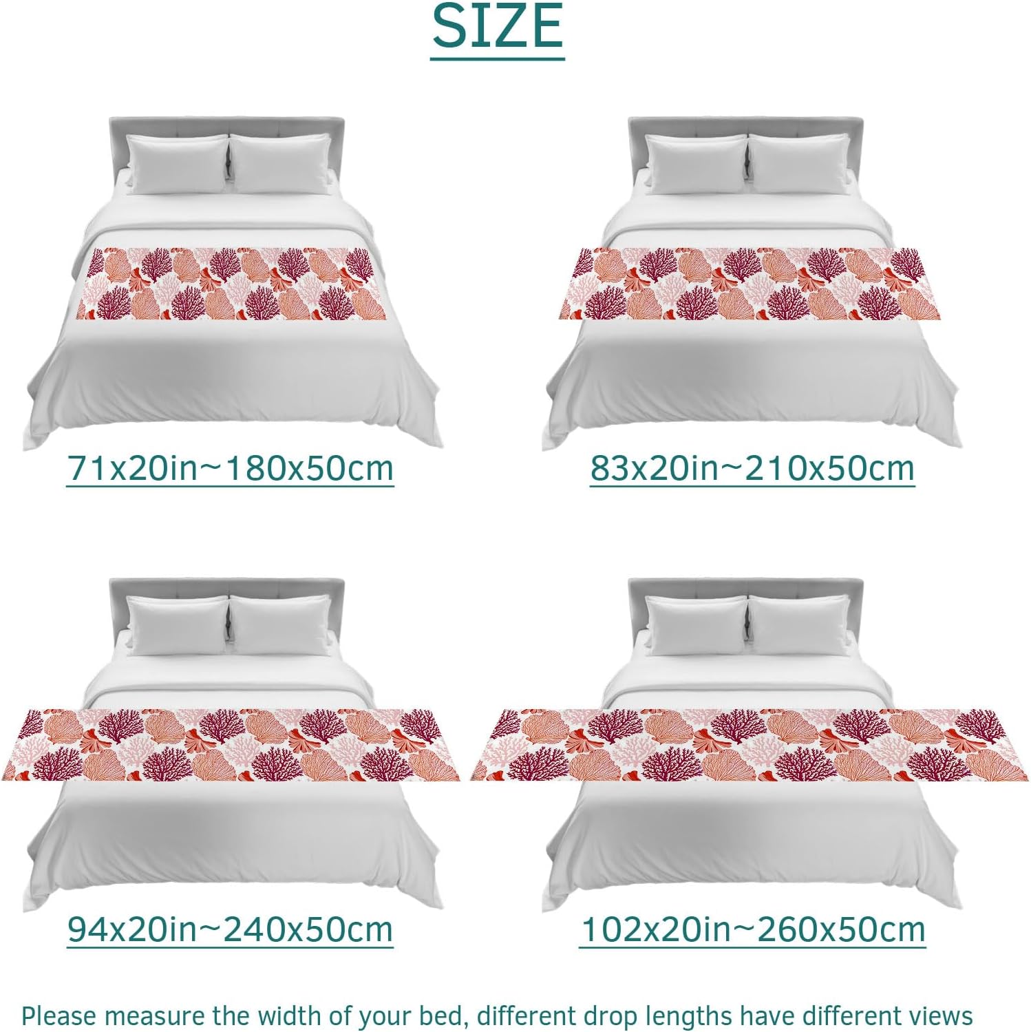 Red Orange Coastal Bed Runner Twin Size, Summer Coral Beach Nautical Bed Scarf Protector Slipcover for Bedroom Wedding Room Hotel, Bedding Runner Throws for Foot of Beds 71"x20"
