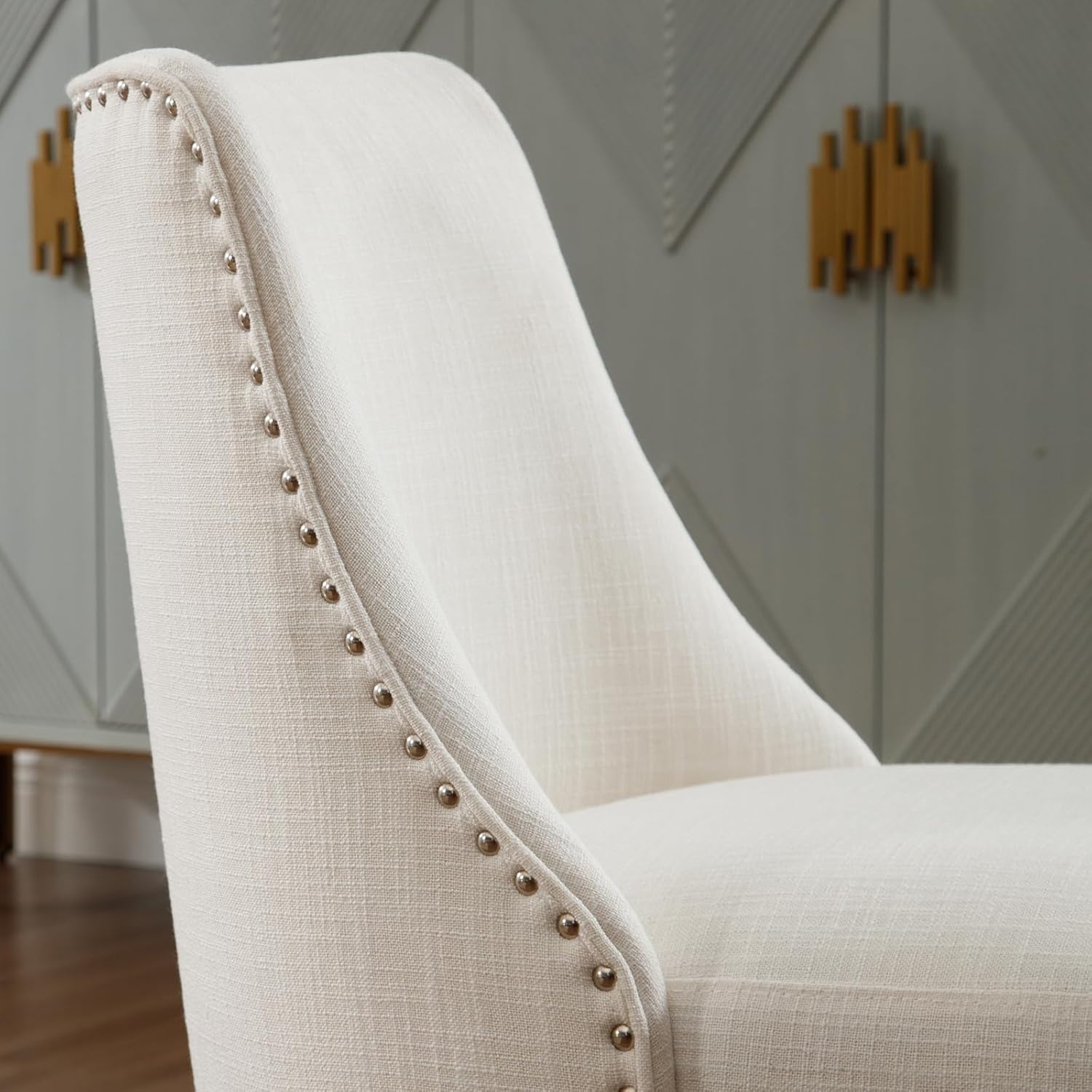 Kmax Fabric Dining Chairs Set of 2 Upholstered Side Chairs Farmhouse Accent Chairs with Nailhead Wood Legs for Dining Room Guest Room Restaurant, Cream