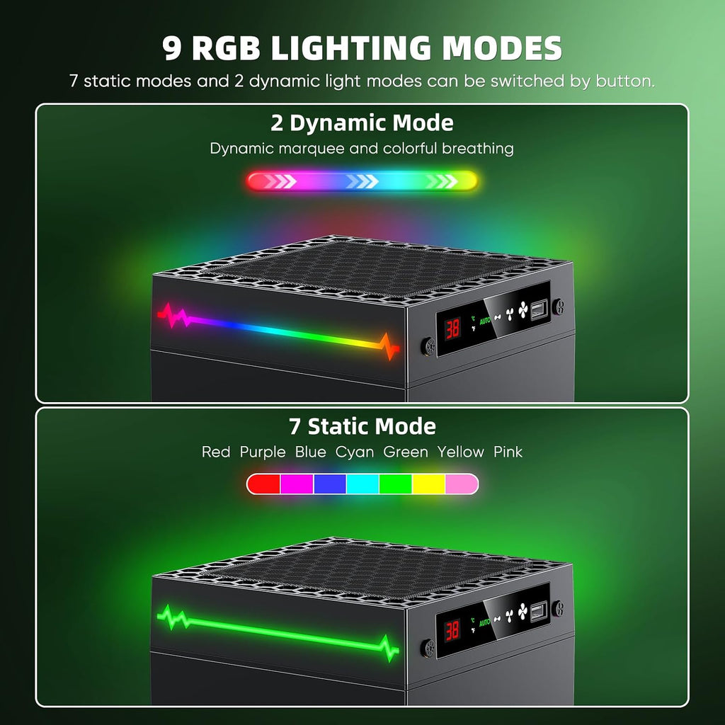 Auto Cooling Fan for Xbox Series X with LED Temperature Display & 9 RGB Lighting Modes, Smart Thermally-Adjustable Cooling System for Xbox Series X, Separate Cooler&Light Switch, Headset Hook,USB Port