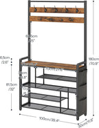 HOOBRO Hall Tree with Bench, Shoe Rack with Coat Rack, 39.4" Coat Rack with Shoe Storage, 5 Tier Shoe Storage Organizer, Oxford Fabric Side Pockets, Coat and Shoe Rack Entryway, Rustic Brown BF46MT01
