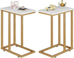 VECELO Universal C-Shaped Side Table, Multi-Functional Snack & TV Tray for Living Room, Bedroom, Gold (2 Set)