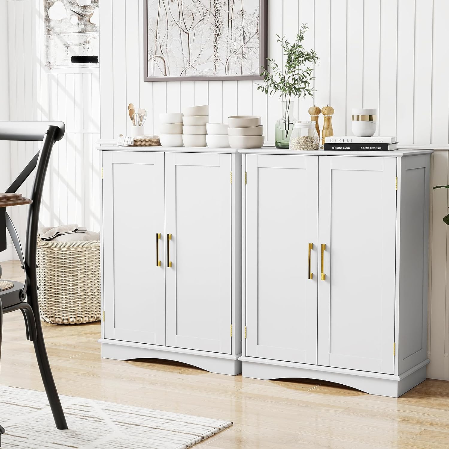 Tangkula Bathroom Floor Storage Cabinet, 31.5" H Freestanding Pantry Cabinet with 2 Doors and Adjustable Shelves, Kitchen Cupboard for Living Room, Dining Room, Bathroom (White, 31.5" H)