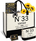 YeohJoy 33rd Birthday Gifts for Women Canvas Tote Bag Travel Gear, Unique 33 Years Old Gifts for Wife Mom Sister Aunt Friends Her, Vintage N°33 Handbag & Cosmetic Bag & Back in 1993 Poster