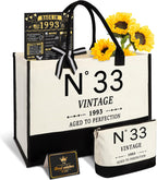 YeohJoy 33rd Birthday Gifts for Women Canvas Tote Bag Travel Gear, Unique 33 Years Old Gifts for Wife Mom Sister Aunt Friends Her, Vintage N°33 Handbag & Cosmetic Bag & Back in 1993 Poster
