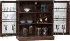 FOREST GRAVITY 34.6 inch Kitchen Pantry Storage Cabinet with 6 Built-in Racks for Better Storage, Modern Pantry Cabinet with Adjustable Shelves and Glass Doors,Wind Red