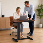 GTPLAYER Pneumatic Adjustable Standing Desk, 28 Inch Tiltable Mobile Rolling Laptop Table with Wheels, Overbed Bedside Table Computer Workstation for Home Office, Walnut