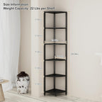6-Tier Corner Shelf with LED Lights - 65" Tall Narrow Bookshelf, Standing Shelf with Storage Rack, Sturdy Metal Frame & Waterproof Shelves, Rustic Brown, for Living Room/Bedroom/Bathroom