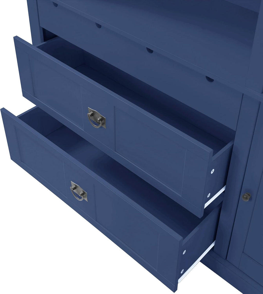 Freestanding Buffet with Hutch, Large Kitchen Pantry Storage Cabinet Cupboard with Drawers,Door Shelf and Adjustable Shelves,for Dining Room (Blue-DC)