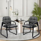 CLATINA Reception Chairs Set of 4, Leather Guest Chairs with Padded Arms and Sled Base, Waiting Room Chair No Wheels, Computer Desk Chair for Office, Home, Break Conference Meeting Room, School, Black