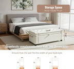 Storage Ottoman Bench for Bedroom, End of Bed Bench with Hidden Storage, Upholstered Tufted Linen Ottoman with Safety Hinge, Bedroom Bench with Storage, 43 Inch, 350lb, Linen Beige