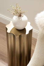 Kate and Laurel Pandey Modern Metal Wavy Drink Table, 9 x 9 x 22, Antique Brass, Curvy Mini Table for Use as a Pedestal Plant Stand Indoors or as a Small Nightstand Option