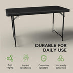 Folding Table 4 Foot, 3-Position Adjustable Height, Heavy Duty 440LBS Capacity, HDPE Wicker Pattern, Portable Tables Folding for Camping, Party, Indoor & Outdoor Use, 1 Pack.