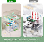 ANYPROLUS 15QT Clear Medicine Organizer Box with Handle, Plastic Medicine Container with Tray First Aid Box Empty, Thickened Medicine Storage Organizer Multipurpose Medication Organizer Storage
