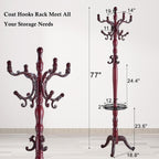 Coat Rack Stand, Solid Wooden Coat Tree with 14 Hooks, Heavy Duty Coat Rack Freestanding with Sturdy Triangle Base, Natural Birch Wood Coat Hanger Stand for Entryway Bedroom (Reddish-brown H12)