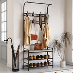 GarveeHome Hall Tree Shoe Bench, 4 in-1 Entryway Storage Bench with 8 Sturdy Hooks, Freestanding Coat Rack for Small Spaces, Apartments, Bedroom, Rustic Gray